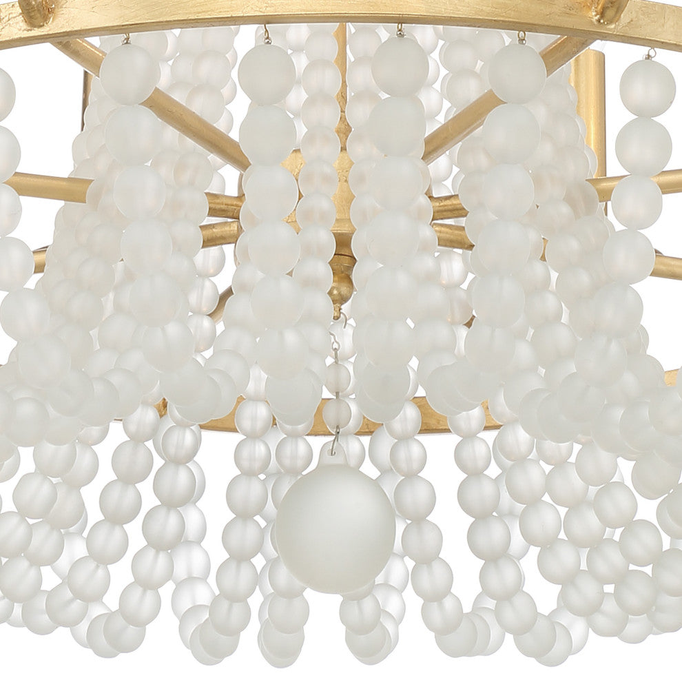 Bella 8-Light Antique Gold Chandelier, Frosted Glass Beads