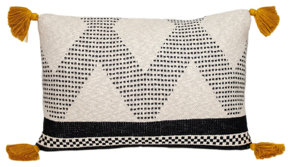 Beige and Black Knit Throw Pillow