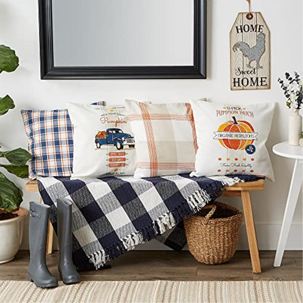 Dii Asst Autumn Plaid And Print Pillow Cover 18x18", 4-Piece Set