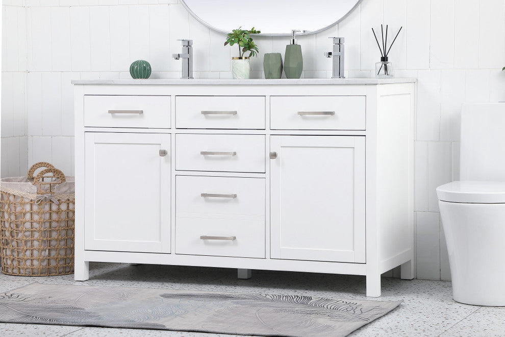 54" Double Bathroom Vanity, White
