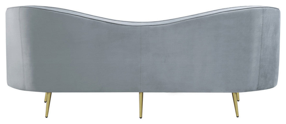 Benzara BM286330 Modern Sofa, Curved Kidney Shape, Channel Tufted, Gray, Gold