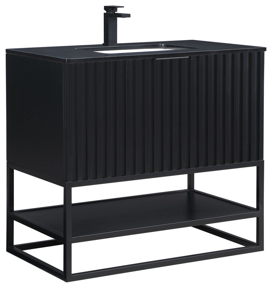 Terra Bathroom Vanity, Black, 36", Black Top