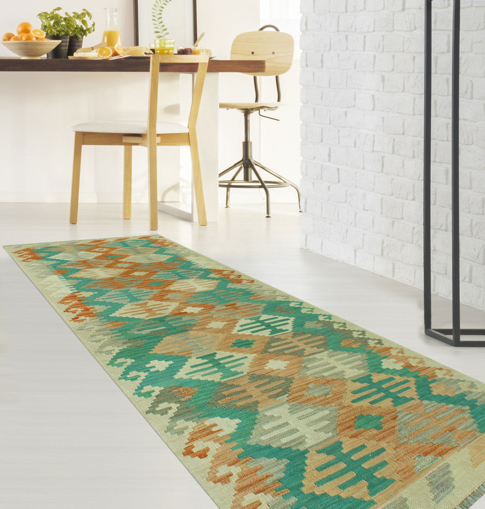 Sun Faded Kilim Farzaneh Ivory/Rust Runner, 2'7x9'8