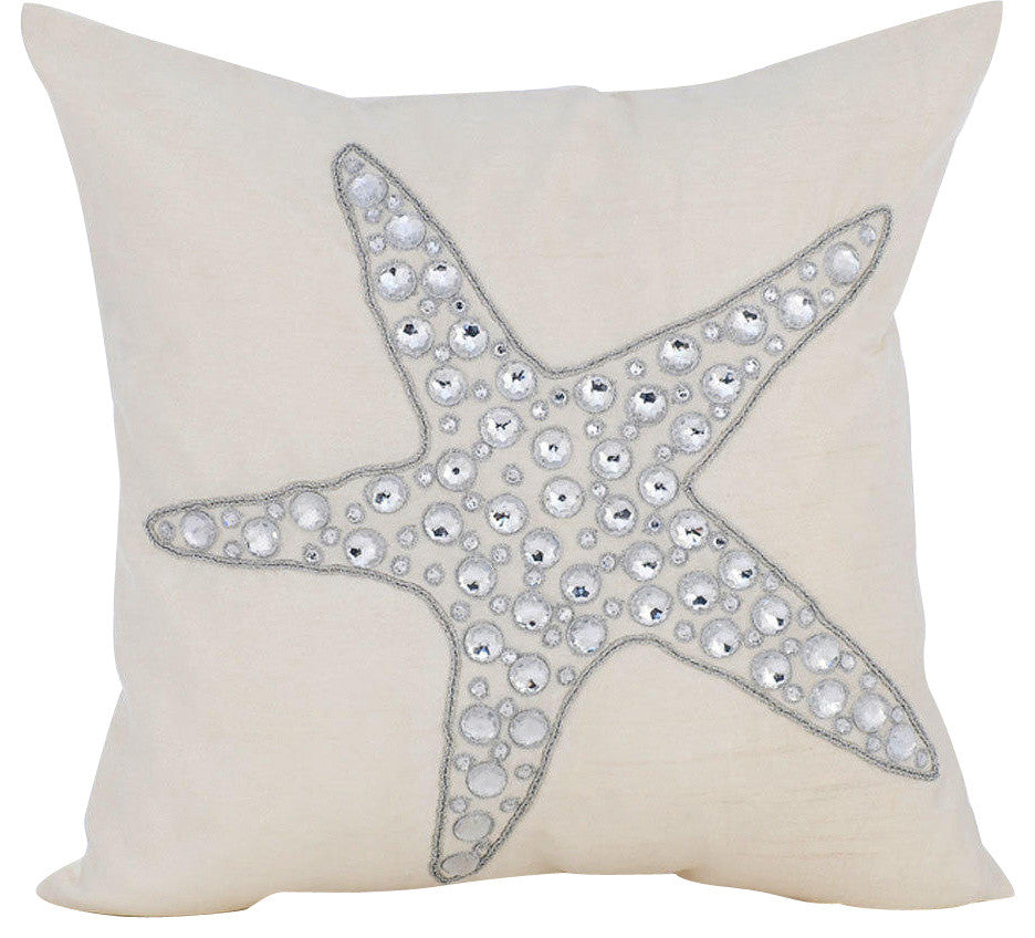 Ivory Decorative Euro shams 26"x26" Cotton, Starfish Crystals