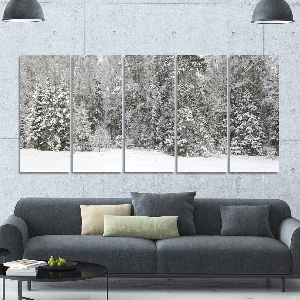 Foggy Winter Forest Panorama, Landscape Canvas Art Print, 60"x28", 5 Panels