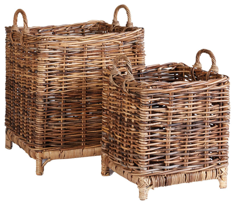 Set of 2 Large Natural Rattan Storage Baskets Square Planter Cachepot 18 14.5 in