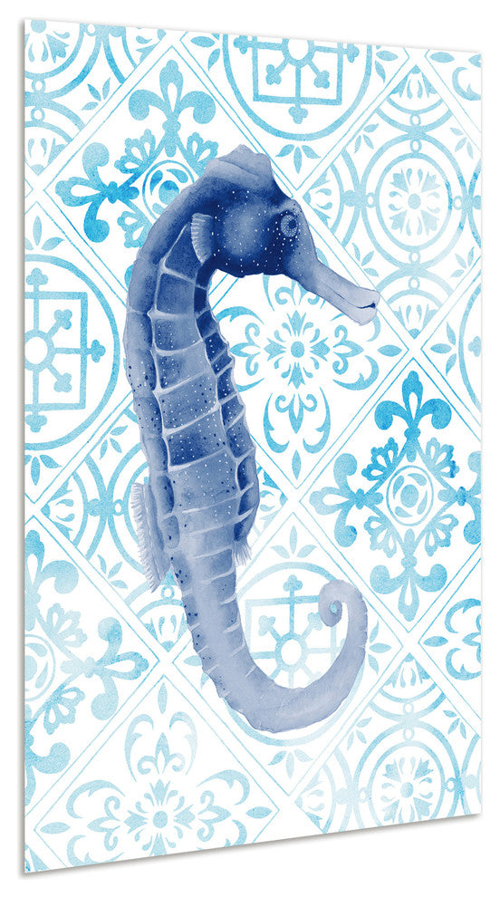 Sea Horse Glass Wall Art Frameless Free Floating Tempered Glass Print Set of 2