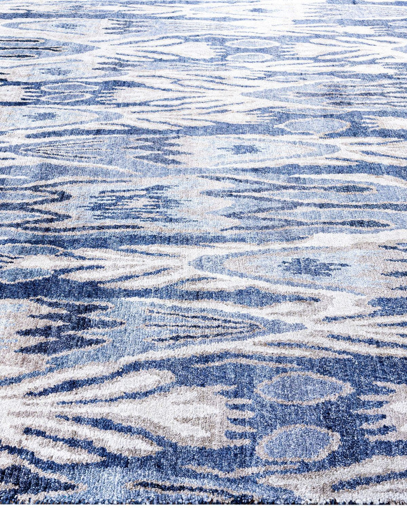 Modern, One-of-a-Kind Handmade Area Rug - Blue, 8' 1" x 10' 1"