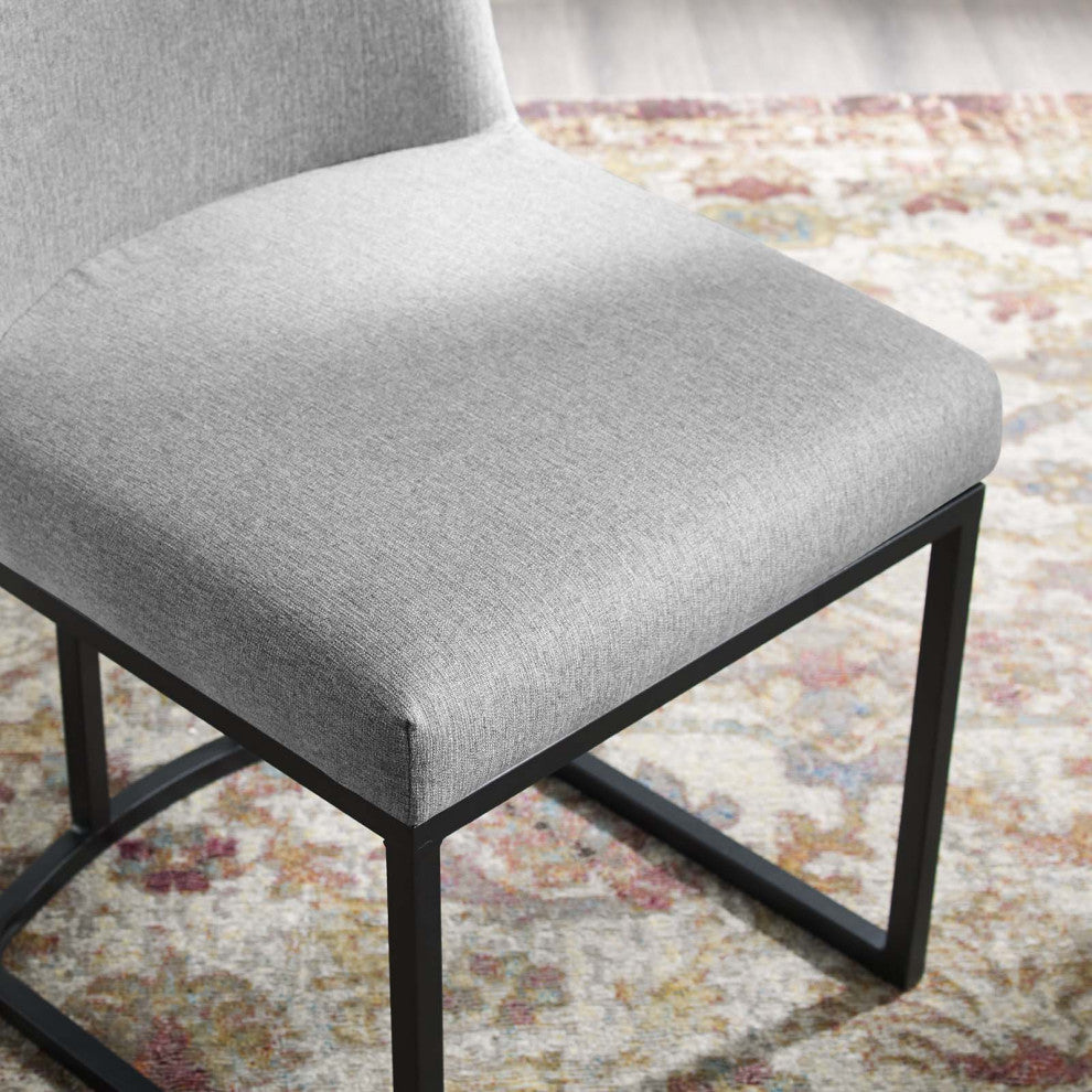 Side Dining Chair, Set of 2, Fabric, Metal, Black Gray, Modern, Cafe Bistro