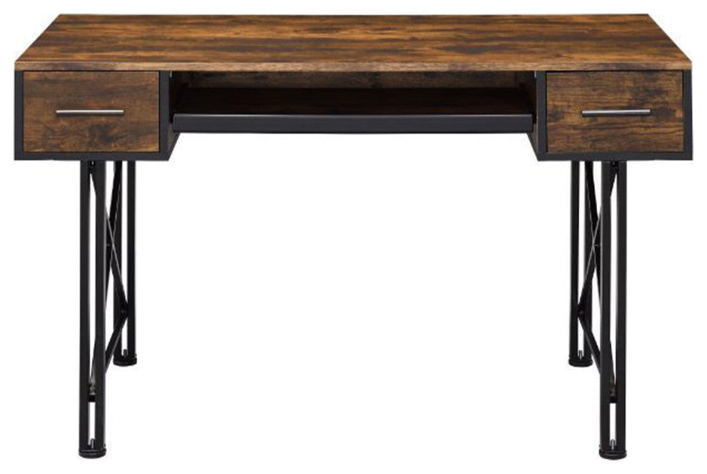 2 Drawers Computer Desk, Weathered Oak and Black Finish