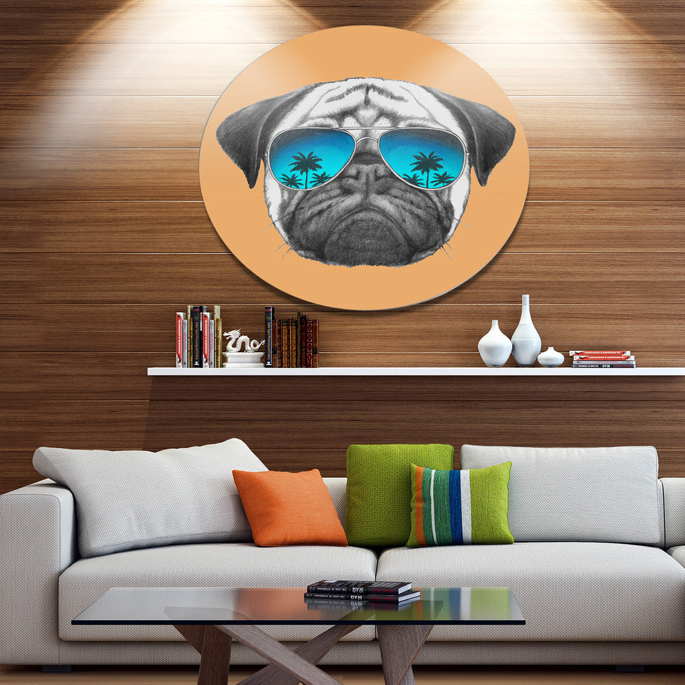 Funny Dog With Blue Glasses, Animal Disc Metal Artwork, 23"