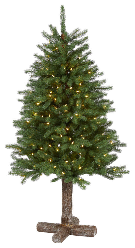 5' Napa Valley Pine Faux Xmas Tree W/Lights, Bendable Branches, Wood Stand