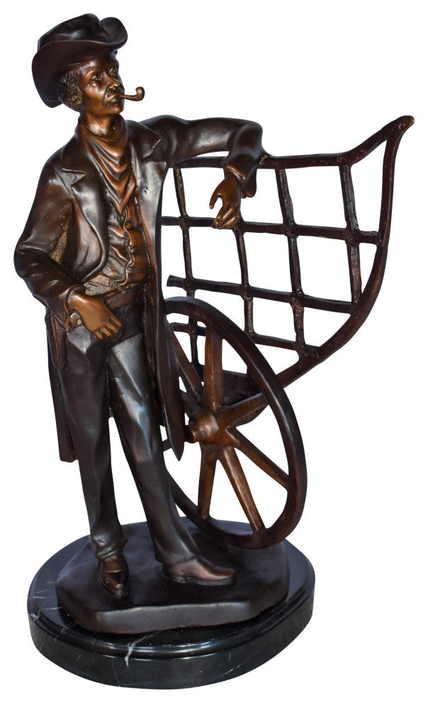 Cowboy Standing by His Carriage Bronze Statue Size: 12" x 8" x 23"H