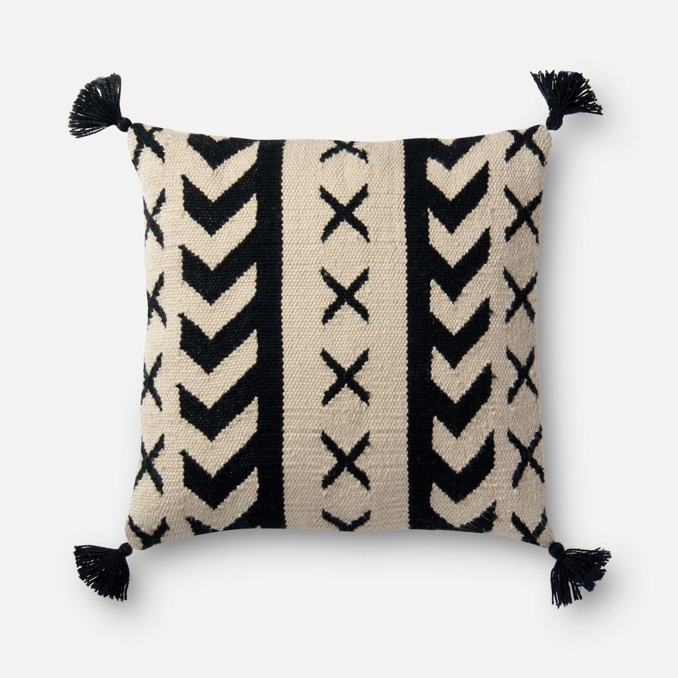 Dset Pillow Cover With Down, Black and Ivory, 18"