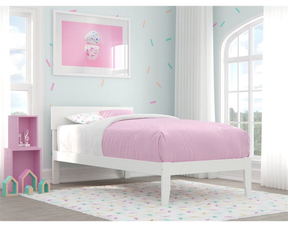 Pemberly Row Modern Solid Wood Twin Size Platform Bed in White