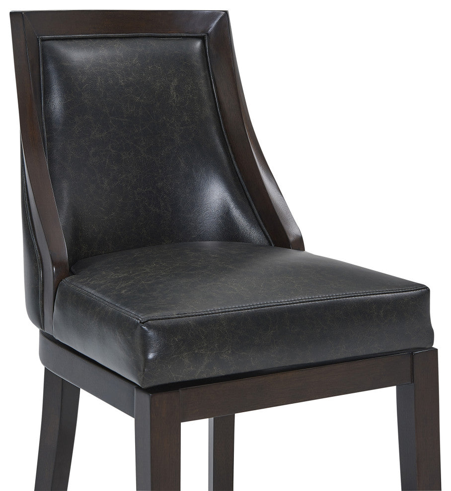 Presley 30" Bar Height Swivel Barstool In Espresso Finish, Onyx Faux Leather