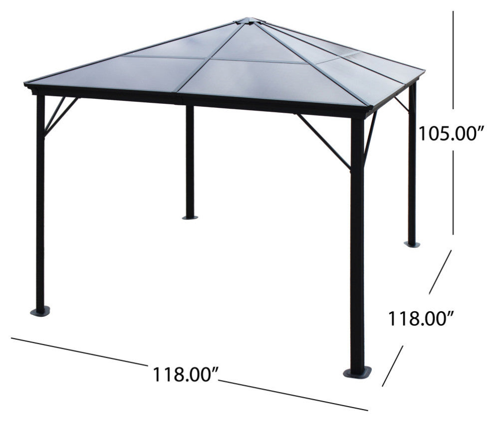 GDF Studio Halley Outdoor 10'x10' Aluminum Framed Gazebo, No Curtains, Black