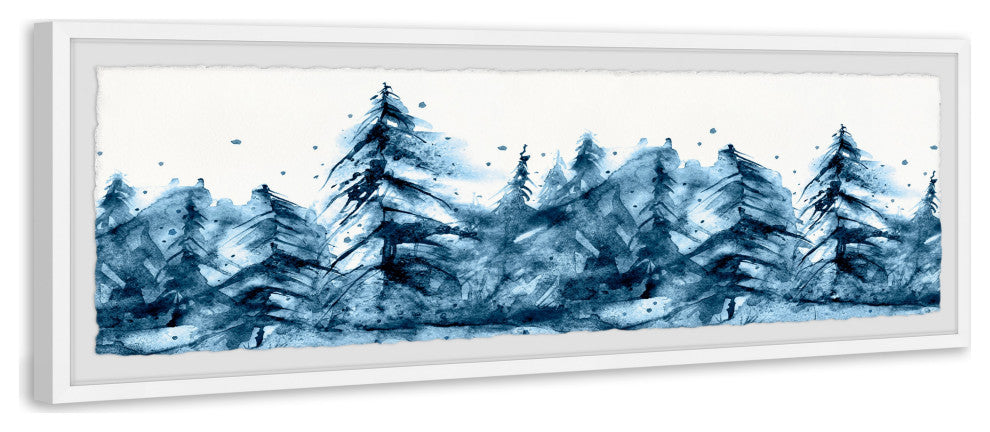 "Blue Foggy Forest" Framed Painting Print, 30x10