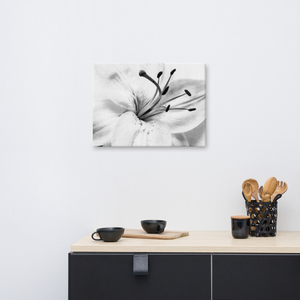 Grey Floral Canvas: High-key Lily Floral Nature Photo Wall Art Print, 18" X 24"