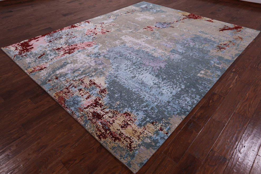 7' 11" X 10' 0" Handmade Abstract Wool and Silk Rug Q5974
