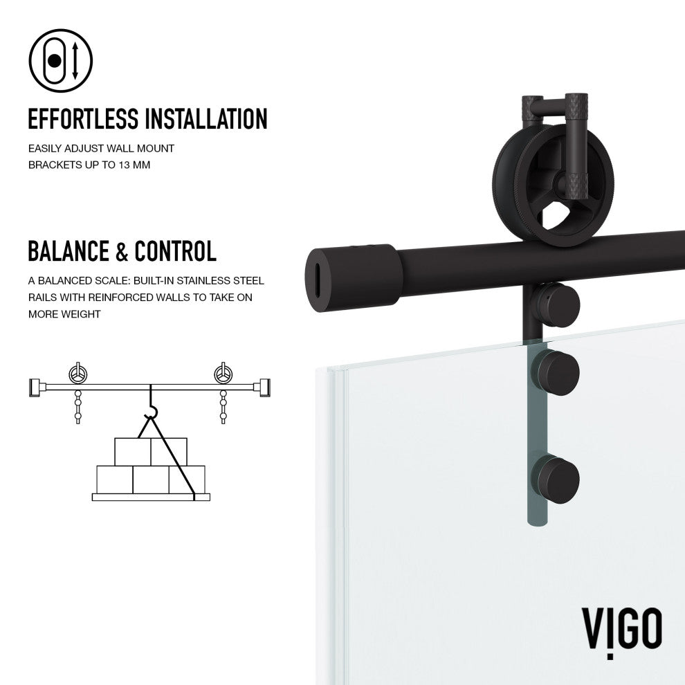 VIGO Hamilton Frameless Sliding, Matte Black, Shower Door, 56" to 60" W X 78" H, Clear Glass