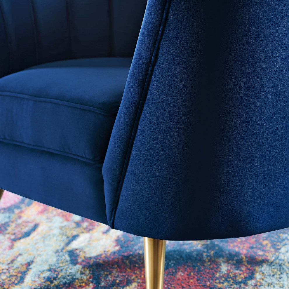 Armchair Accent Chair, Velvet, Blue Navy, Modern, Living Lounge Hospitality