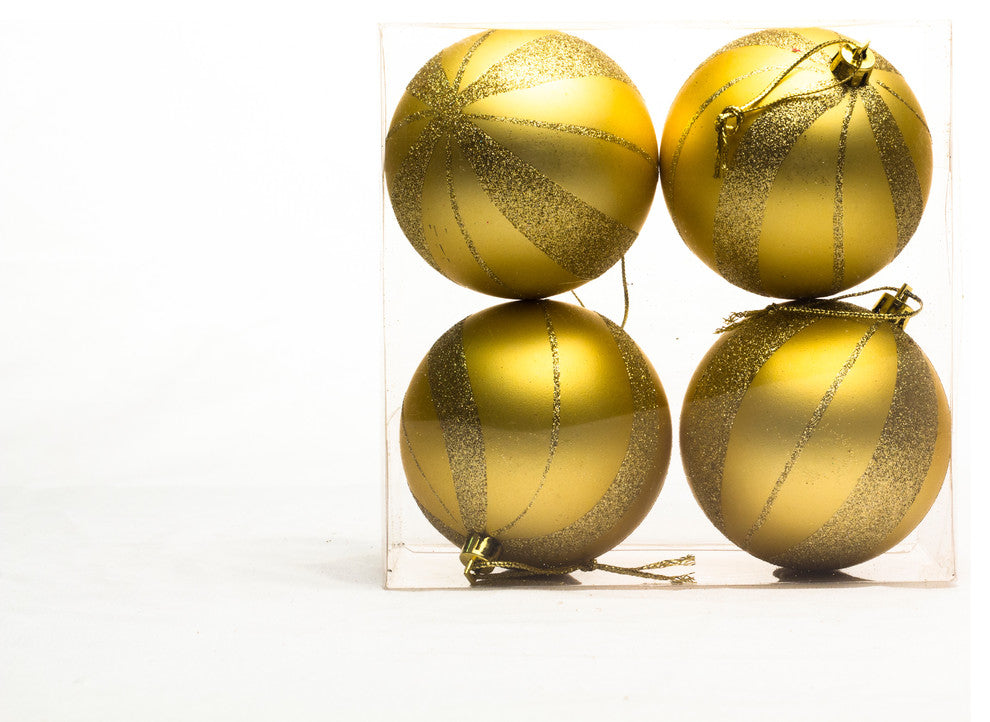 Gold  Ball Ornament With Spiral Design 4 Pack