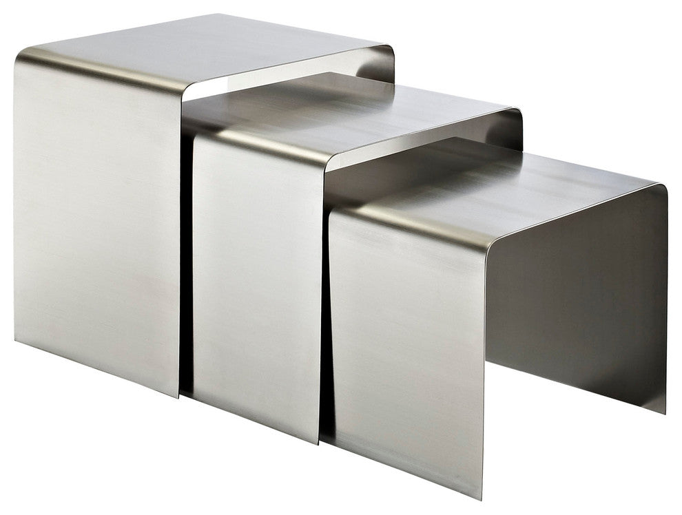 Modern Contemporary Living Room Metal Nesting Table Silver