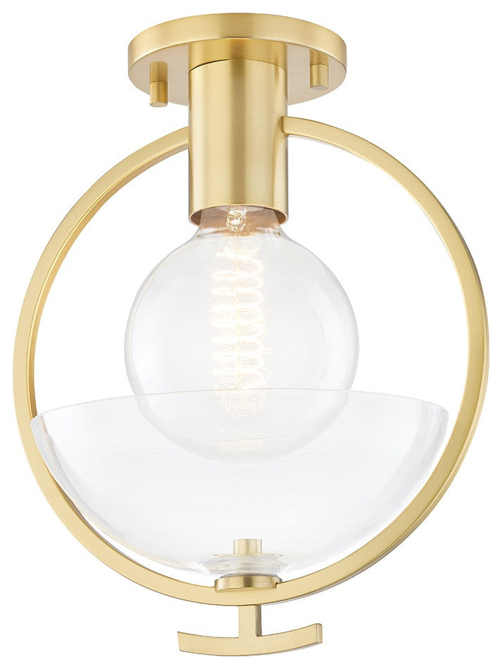 Ringo 1-Light Semi Flush, Aged Brass, Clear