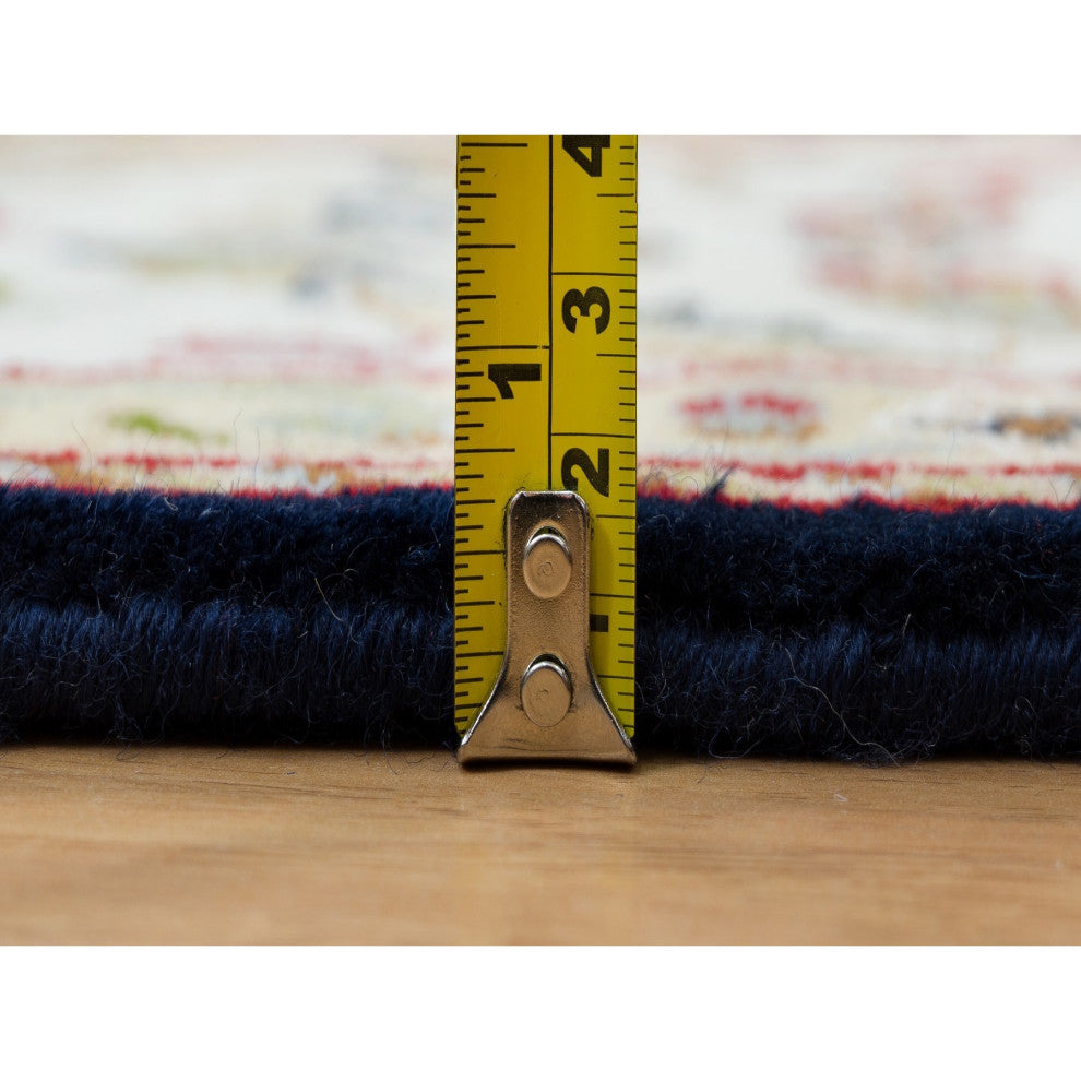 Blue, 250 KPSI, Natural Wool, Hand Knotted, Nain Design Square Rug, 6'3"x6'