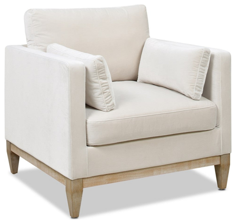 Knox Modern Farmhouse 3 Piece Velvet Arm Chair & Sofa Set in Beige