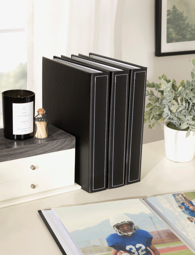 Debossed Faux Leather Photo Album Set, Black 40 Photos