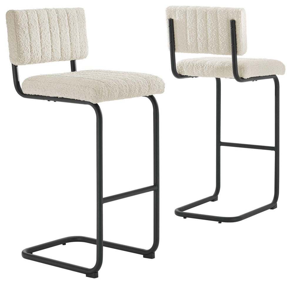 Parity Boucle Bar Stools, Set of 2, Black Ivory