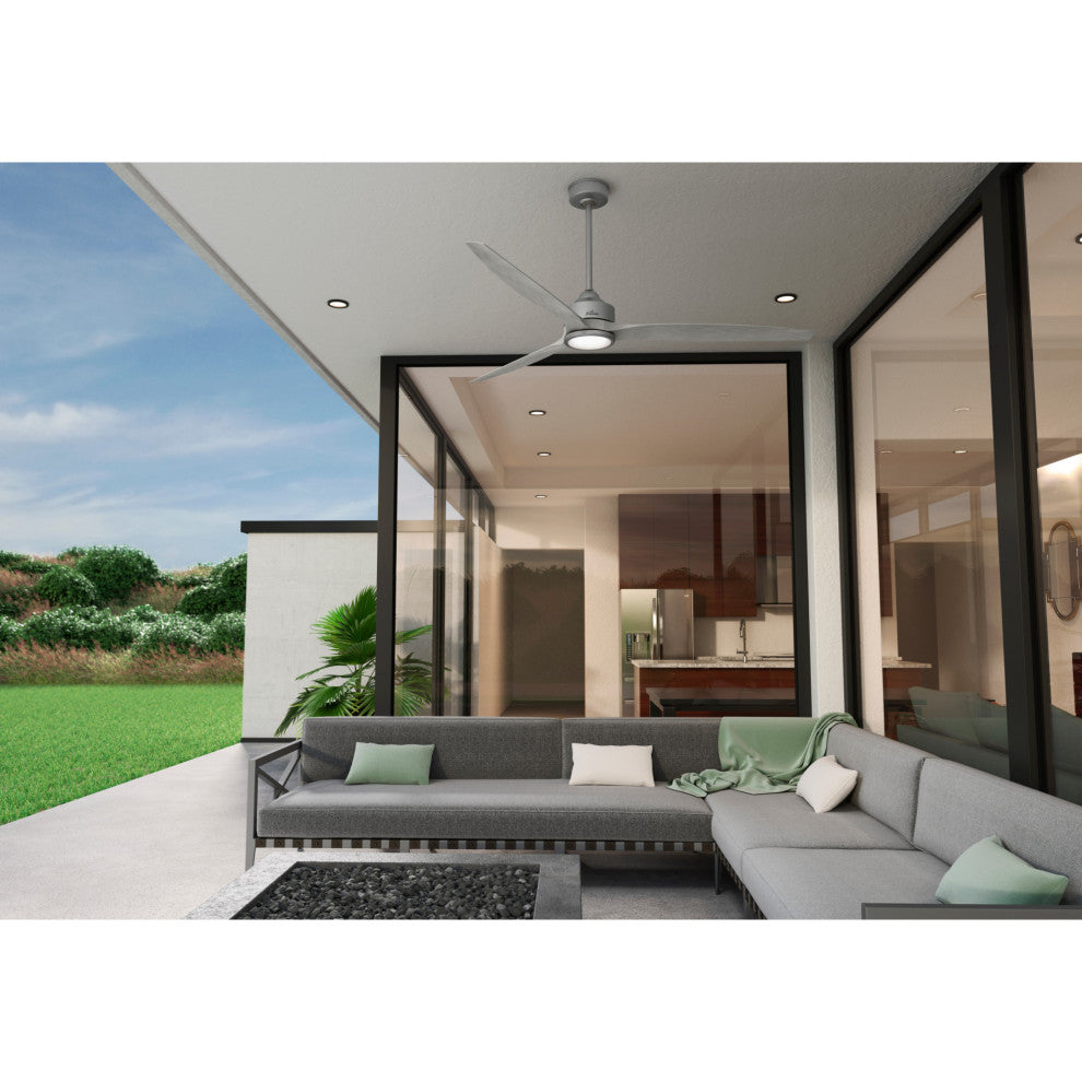 Hunter 72" Park View Matte Silver Damp Ceiling Fan With LED Light Kit and Remote
