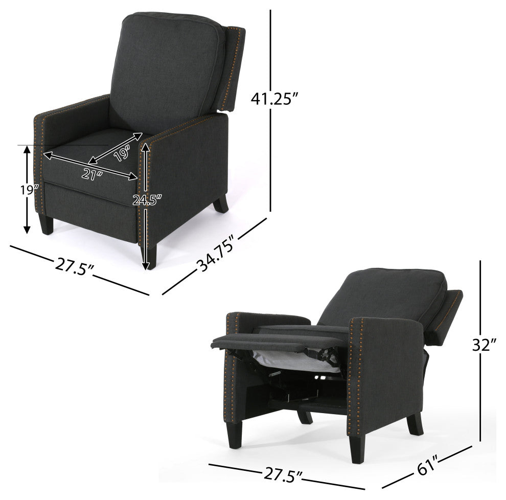 GDF Studio Armstrong Traditional Fabric Recliner, Dark Gray/Dark Brown