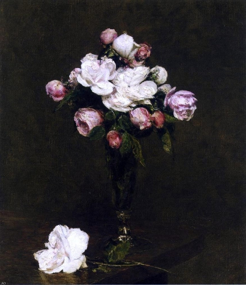 Henri Fantin-Latour White Roses and Roses in a Footed Glass Wall Decal