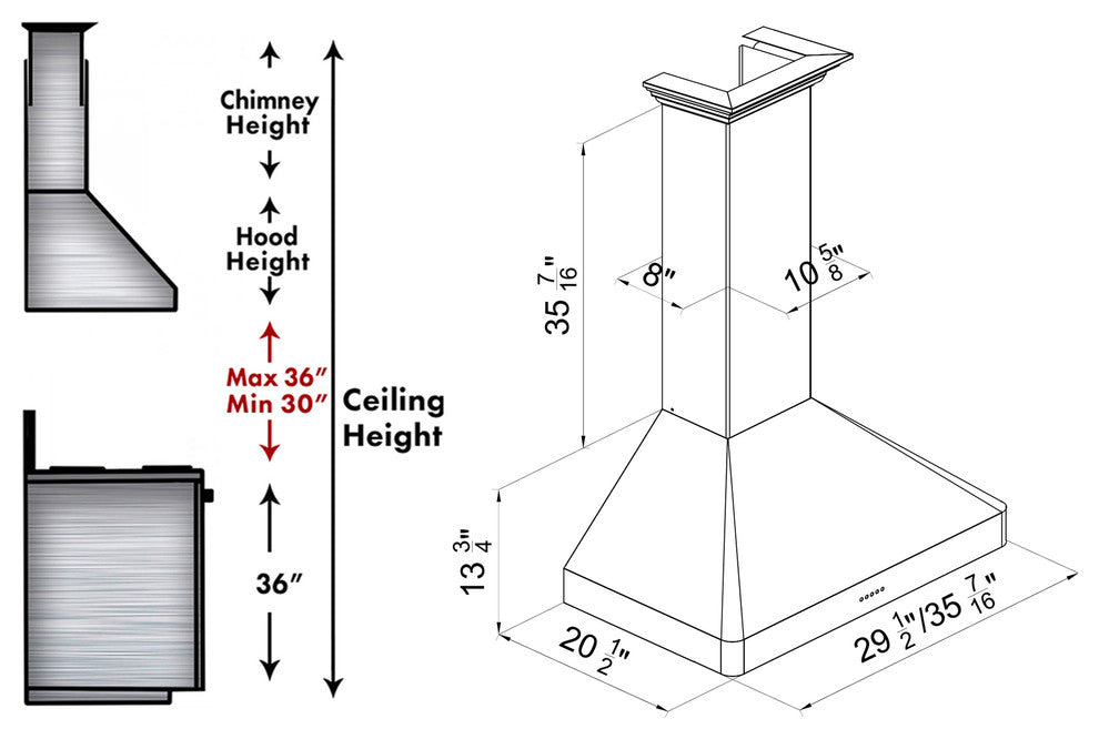ZLINE 30" Wall Mount Range Hood, DuraSnow Stainless Steel