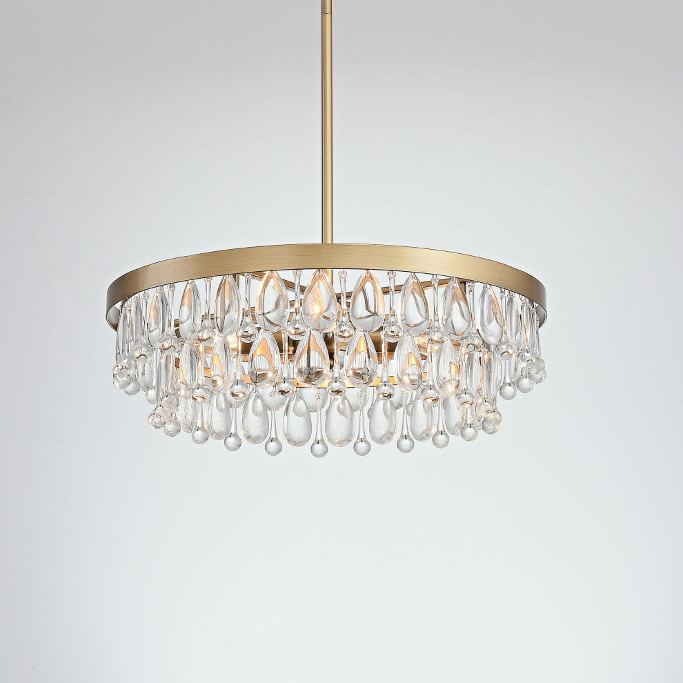 Bonnie Brushed Brass 4-light Crystal Teardrop Round Chandelier