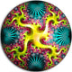 Glowing Yellow Fractal Flower Design, Abstract Disc Metal Artwork, 36"