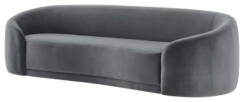 Sofa, Gray, Velvet, Modern, Mid Century Living Hotel Lounge Cafe Lobby