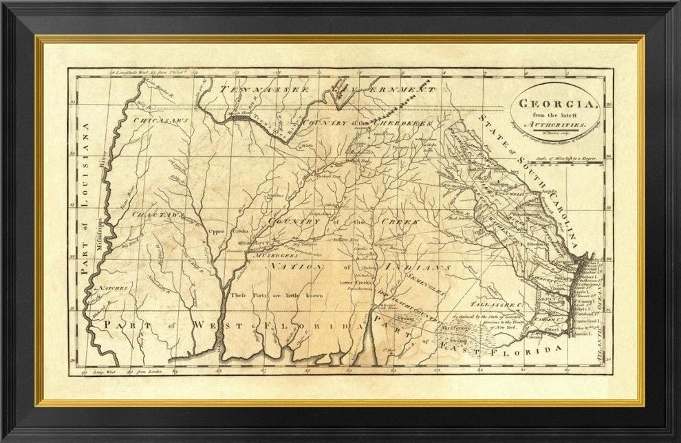 "State of Georgia, 1795" Framed Canvas Giclee by Mathew Carey, 34x22"