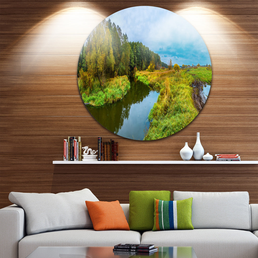 Green Park By The Lake, Landscape Photography Disc Metal Wall Art, 11"