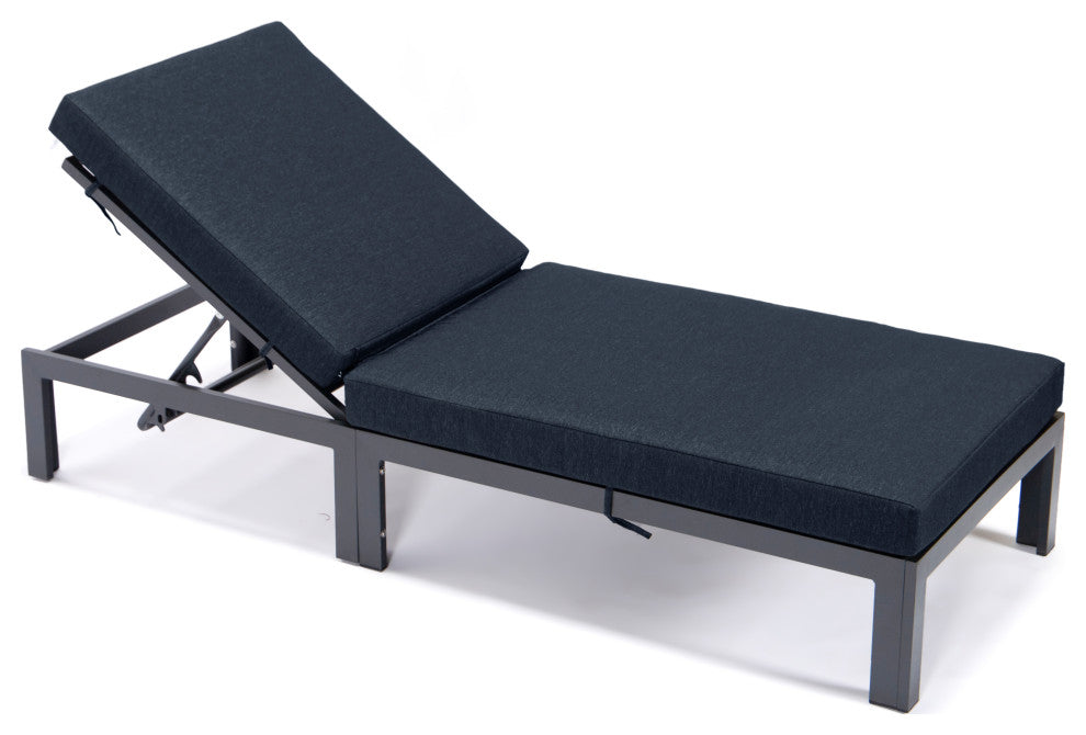 LeisureMod Chelsea Aluminum Patio Chasie Lounge Chair With Cushions, Black