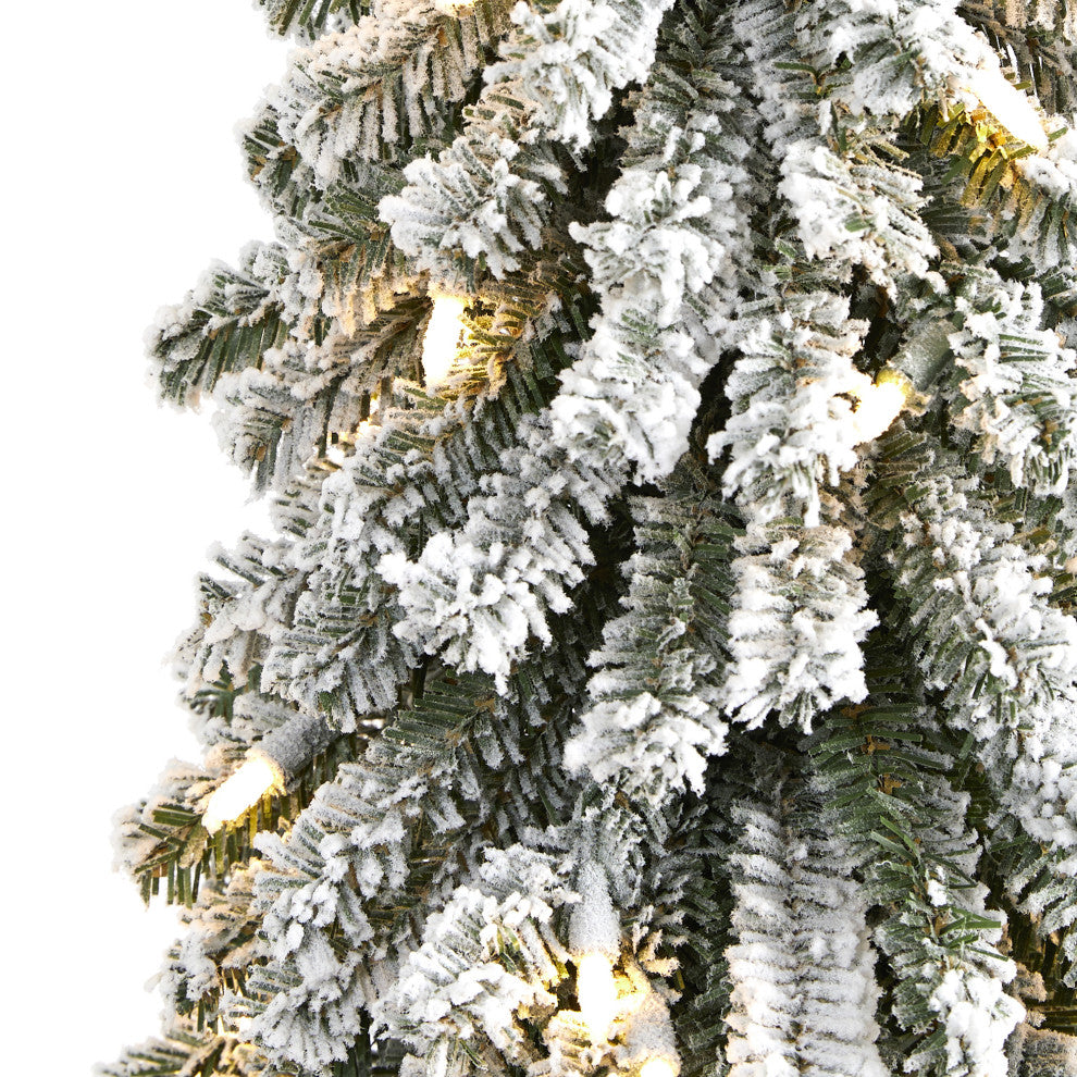 2' Flocked Grand Alpine Faux Xmas Tree W/35 Lights & 111 Bendable Branches