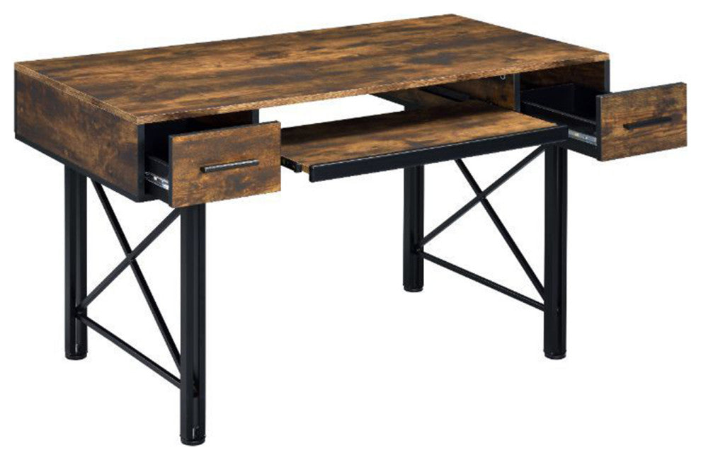 2 Drawers Computer Desk, Weathered Oak and Black Finish