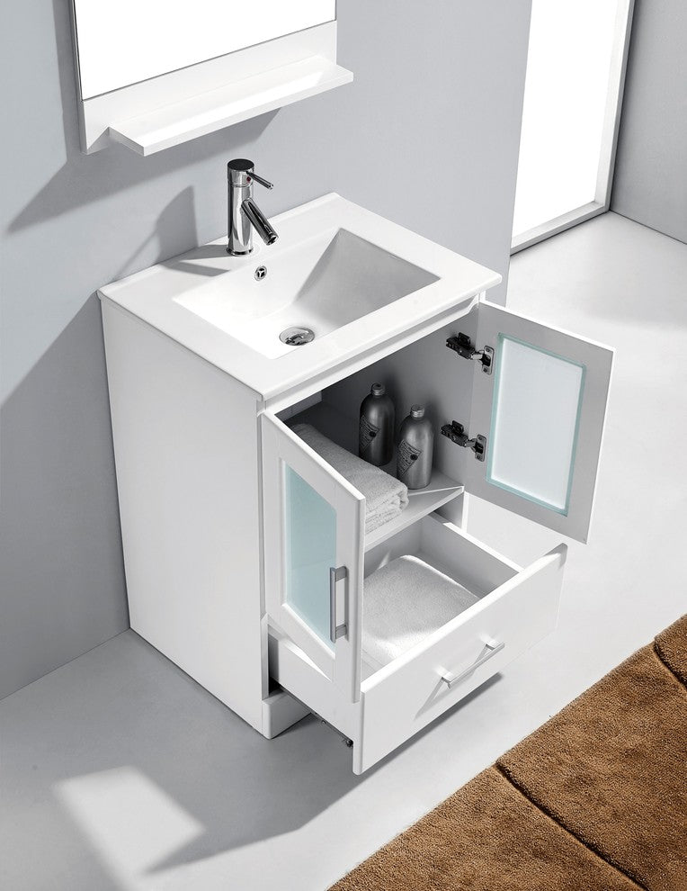 Zola 24" Single Bathroom Vanity Set, White, White Ceramic Countertop