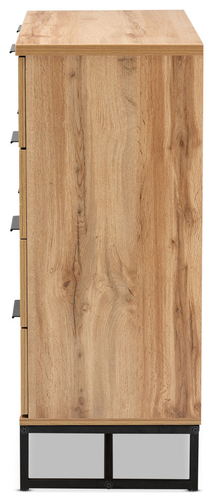 Wharton Industrial Oak Wood and Black Metal 4-Drawer Dresser