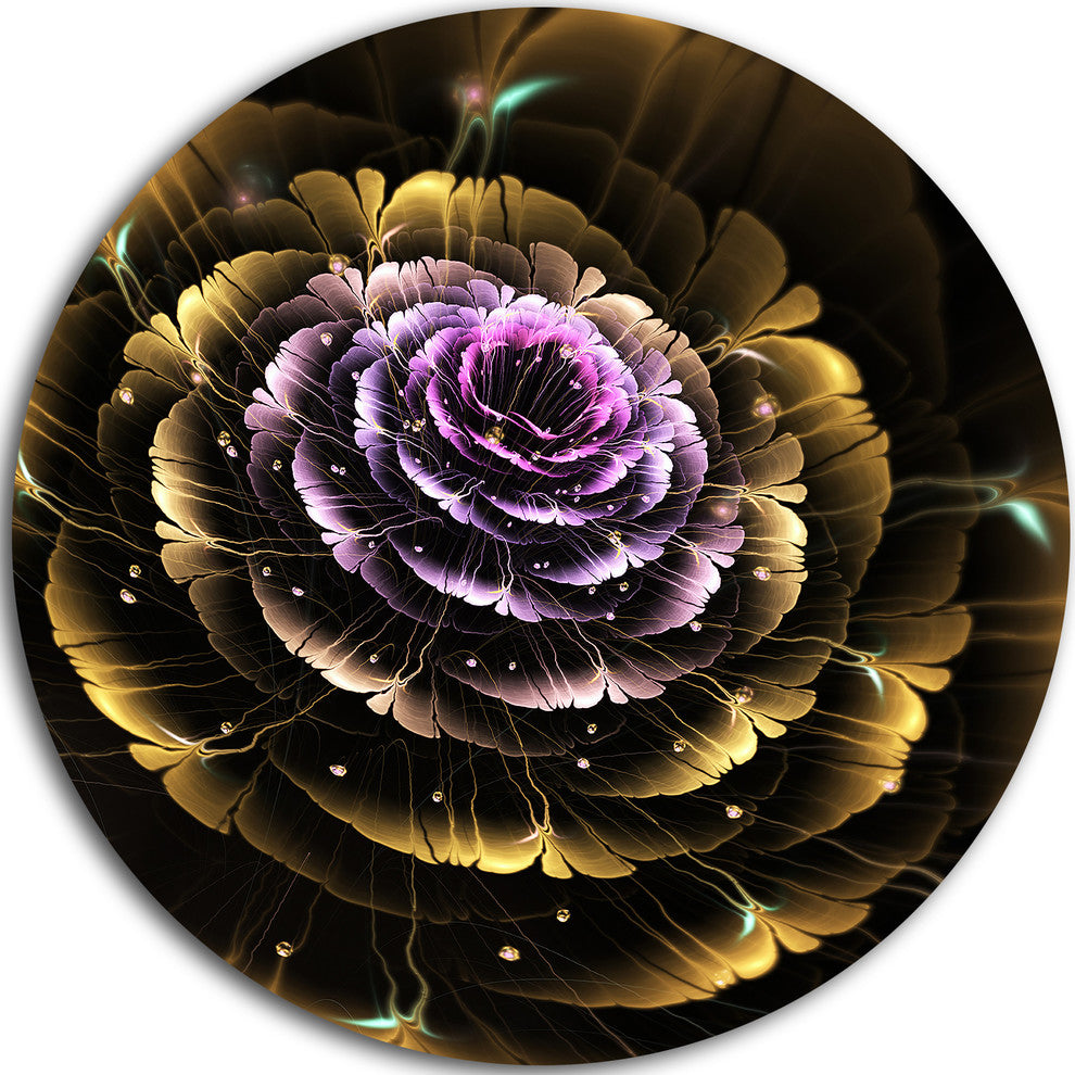 Perfect Fractal Flower In Gold And Purple, Floral Round Wall Art, 23"