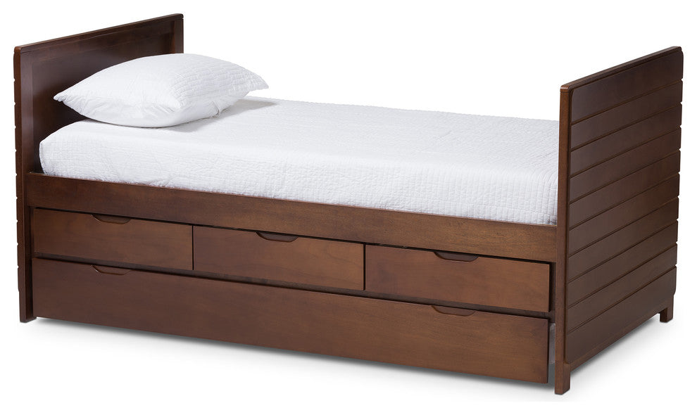 Linna Walnut Twin Daybed With Trundle, Walnut Brown