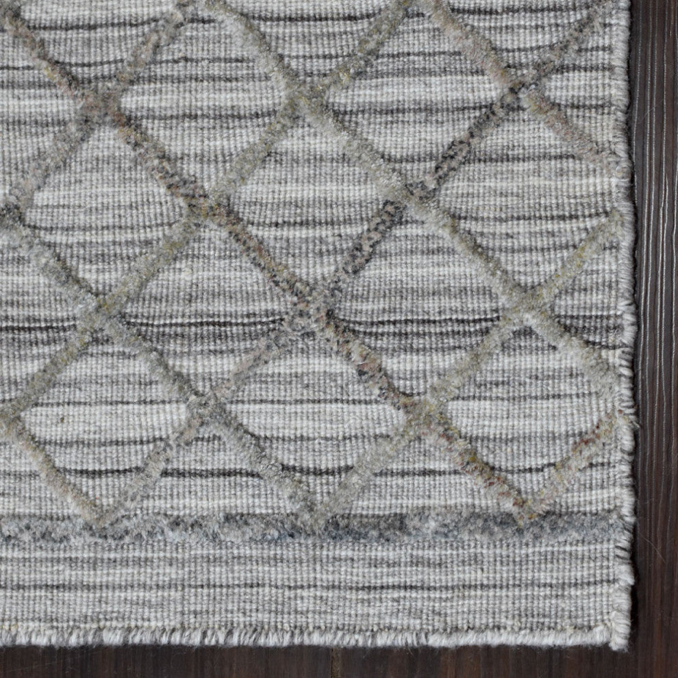 HAND WOVEN FLAT WEAVE KILIM POLYESTER AREA RUGS -Rectangle,Gray,Contemporary, [Runner] 2'6''x10'